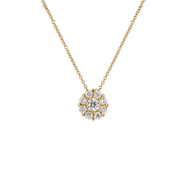 Pendente Oro Giallo 18K con Diamante Centrale e Contorno di Diamanti