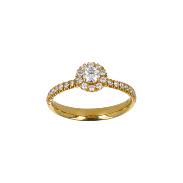 Anello oro giallo 18K con diamante centrale con pavè da 0.37 a 0.56 ct