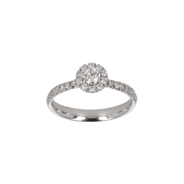 Anello oro bianco 18K con diamante centrale con pavè da 0.37 a 0.56 ct