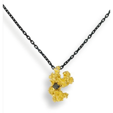 Catena in oro brunito con BT neri e pepita in oro 999