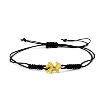 Bracciale corda con BT bianco e pepita in oro 999