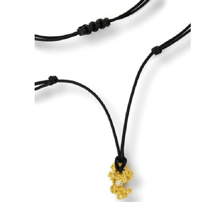 Pendente corda con BT bianco e pepita in oro 999