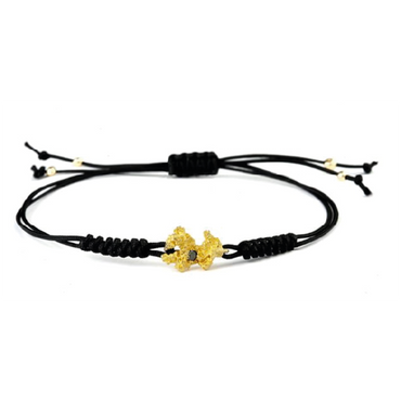 Bracciale corda con BT nero e pepita in oro 999