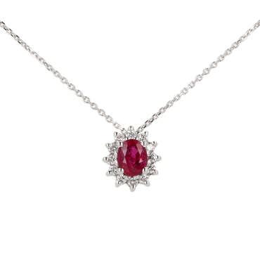 Ciondolo in Oro Bianco 18K Diamanti con Rubino Centrale