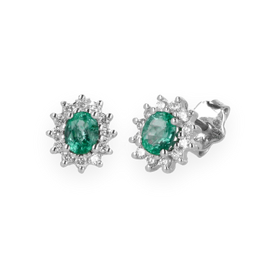 Orecchini Oro bianco 18K con diamanti con centrale smeraldo