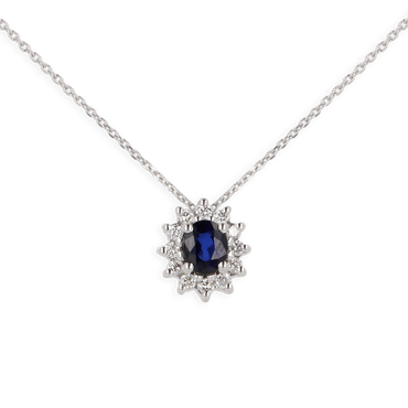 Ciondolo in Oro Bianco 18K Diamanti con Zaffiro Centrale