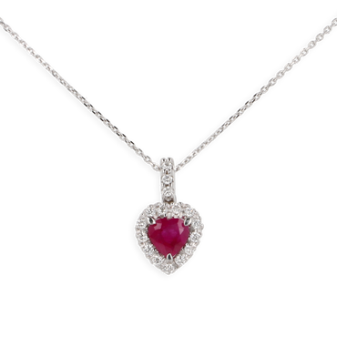 Ciondolo in oro Bianco 18K Diamanti e Centrale Cuore Rubino