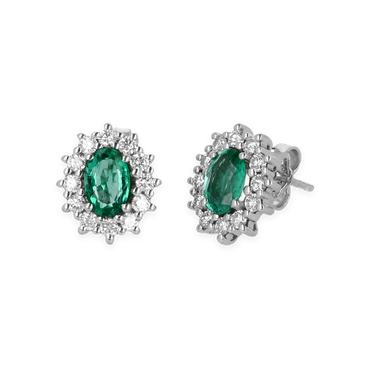 Orecchini Oro bianco 18K con diamanti con centrale smeraldo