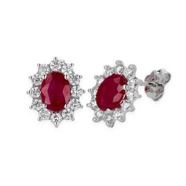 Orecchini Oro bianco 18K con diamanti con centrale rubino
