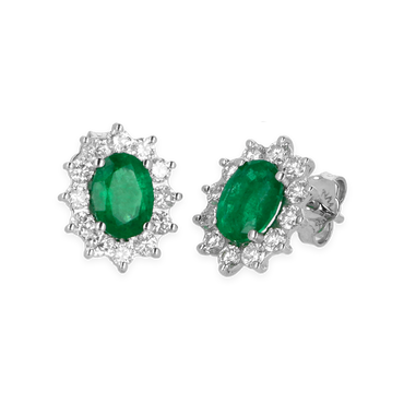 Orecchini Oro bianco 18K con diamanti con centrale smeraldo
