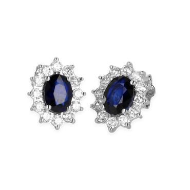 Orecchini Oro bianco 18K con diamanti con centrale zaffiro