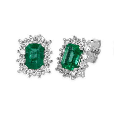 Orecchini Oro bianco 18K con diamanti con centrale smeraldo