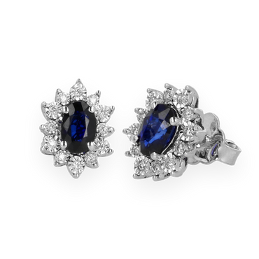 Orecchini Oro bianco 18K con diamanti con centrale zaffiro