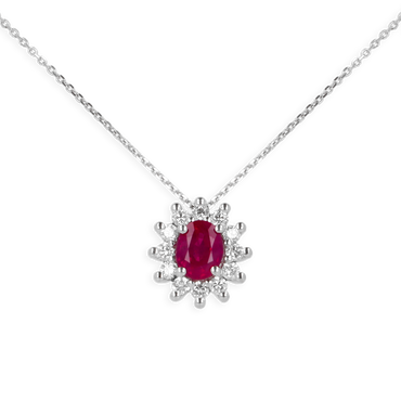 Pendente oro Bianco 18K con Diamanti e Centrale Rubino