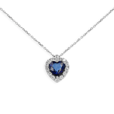 Ciondolo in oro Bianco 18K Diamanti e Centrale Cuore Zaffiro