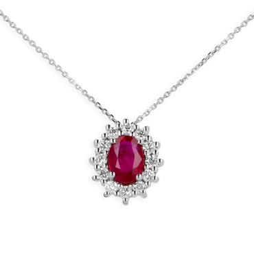 Ciondolo in oro Bianco 18K Diamanti e Centrale Rubino