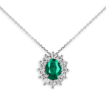 Ciondolo in oro Bianco 18K Diamanti e Centrale Smeraldo