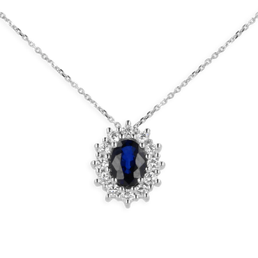 Ciondolo in oro Bianco 18K Diamanti e Centrale Zaffiro