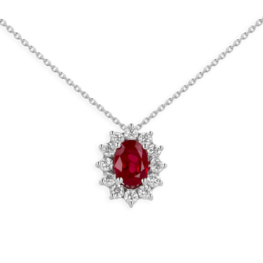 Ciondolo in oro Bianco 18K Diamanti e Centrale Rubino