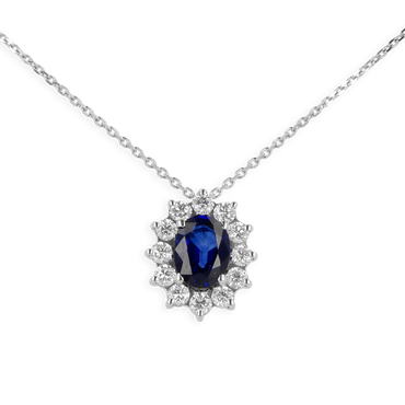 Ciondolo in oro Bianco 18K Diamanti e Centrale Zaffiro