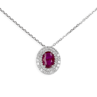 Pendente in oro Bianco 18K Diamanti e Centrale Rubino