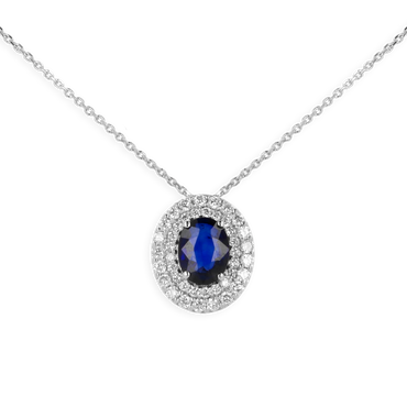 Pendente in oro Bianco 18K Diamanti e Centrale Zaffiro