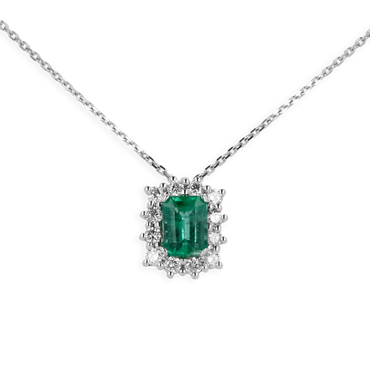 Pendente in oro Bianco 18K Diamanti e Centrale Smeraldo