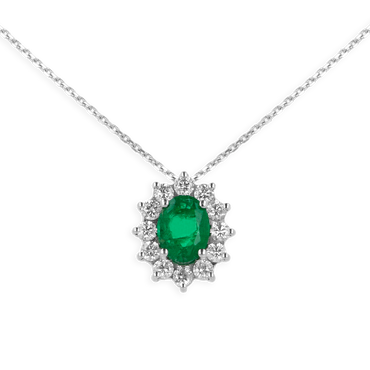 Ciondolo in oro Bianco 18K Diamanti e Centrale Smeraldo