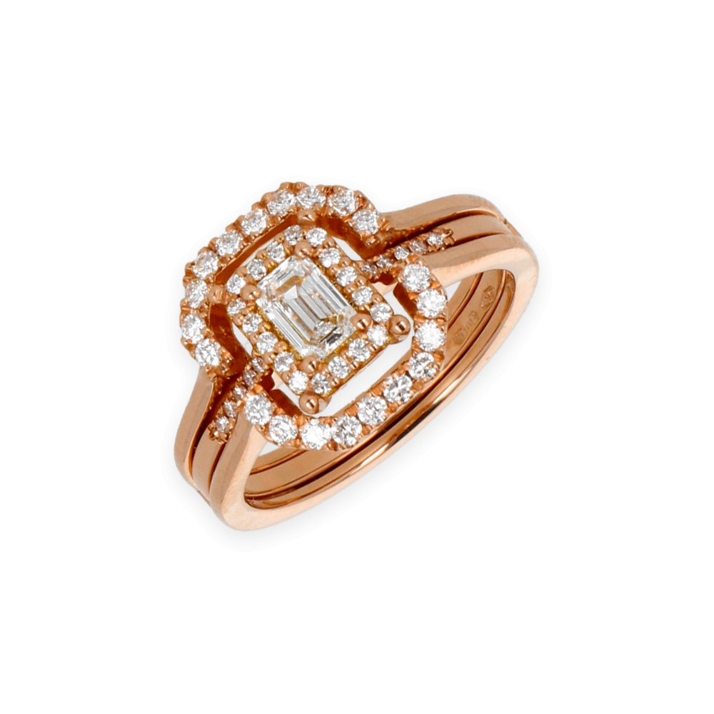 Anello Doppio Contorno Oro Rosa con Diamanti Round e Emerald Cut - Namuri - Il nostro modo di dire amore