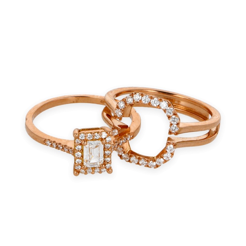 Anello Doppio Contorno Oro Rosa con Diamanti Round e Emerald Cut - Namuri - Il nostro modo di dire amore