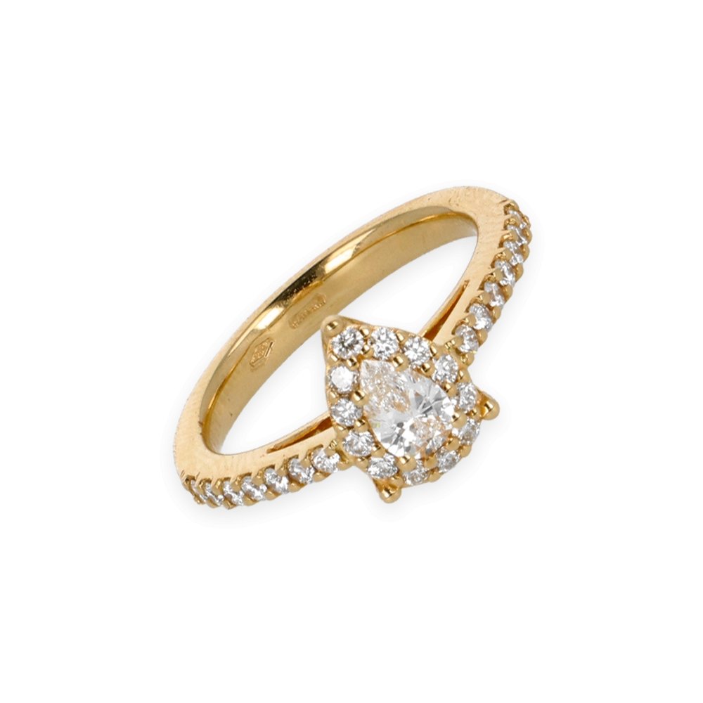 Anello Oro Giallo 18K con Diamanti Round e Pear Cut - Namuri - Il nostro modo di dire amore