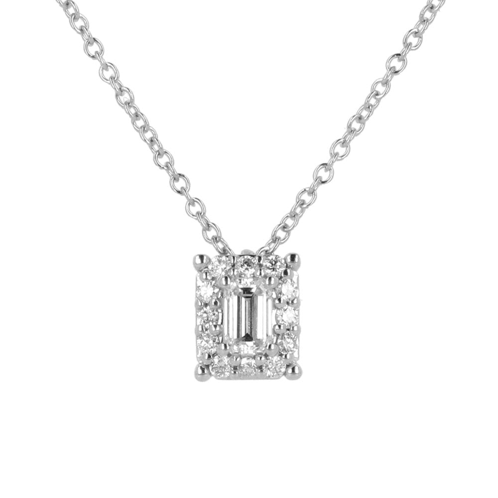 Pendente Oro Bianco con Diamanti Round e Emerald Cut - Namuri - Il nostro modo di dire amore