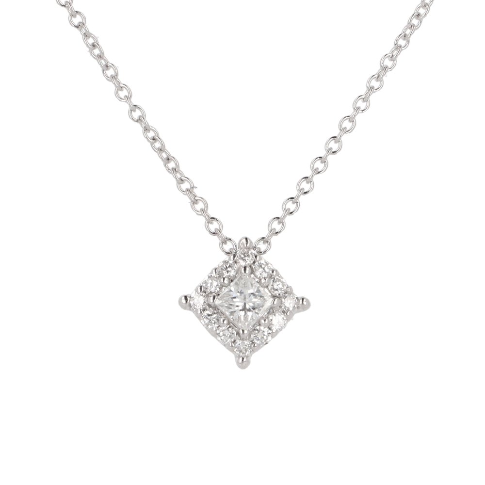 Pendente Oro Bianco con Diamanti Round e Princess Cut - Namuri - Il nostro modo di dire amore