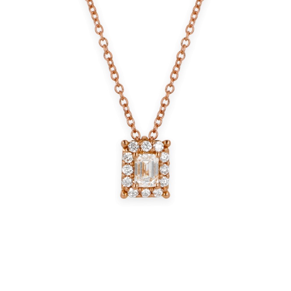 Pendente Oro Rosa con Diamanti Round e Emerald Cut - Namuri - Il nostro modo di dire amore